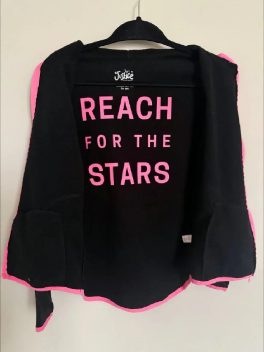 Justice Girls Hoodie Size 12 Black Pink Athletic Zip Up Jacket